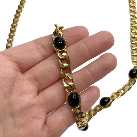 Monet Gold Tone Thick Chain Black Bead Necklace - Picture 2 of 8